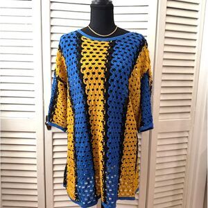 Rare Unique Vintage 80s 90s Trutus Biancarra Open Weave Knit Striped Top M